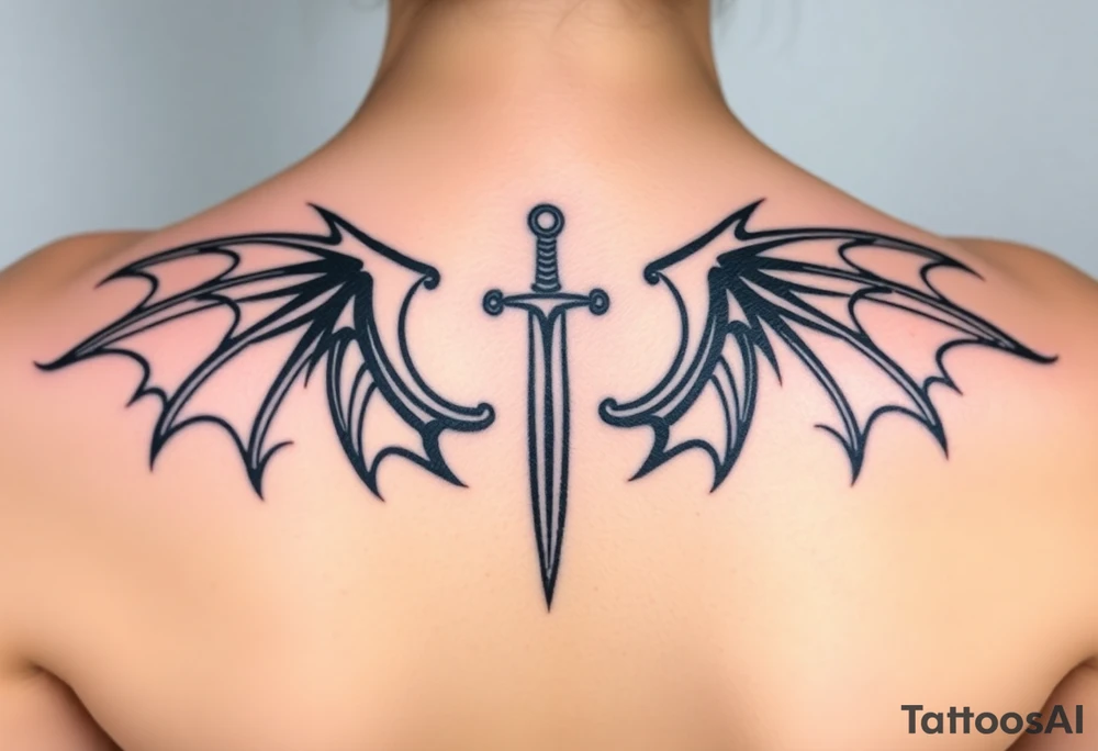 Dragon wings with sword in middle small tattoo idea