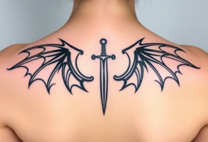 Dragon wings with sword in middle small tattoo idea