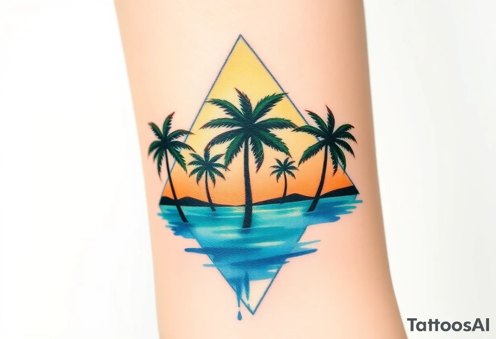 Palm trees silhouette, water, florida, all fit in a triangle tattoo idea