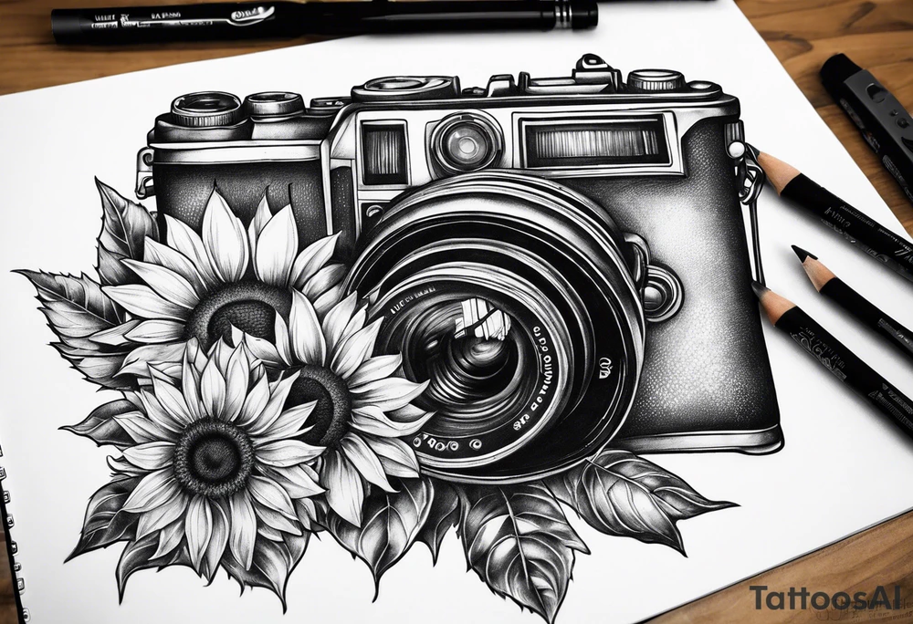Sunflower, book, camera tattoo idea