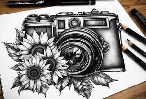 Sunflower, book, camera tattoo idea