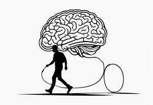 Human walking brain on a leash tattoo idea