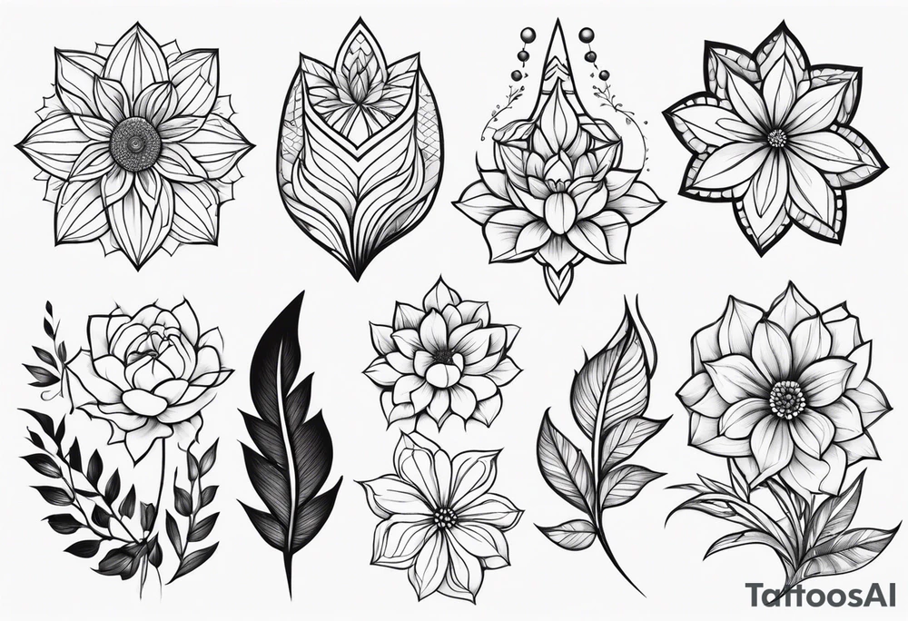 may, june, july september, october, december month flowers black and white half sleeve tattoo tattoo idea