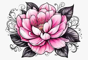 pink flower with floating cat tattoo idea