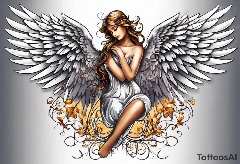 beautiful angel wings. with flilgree in the background tattoo idea