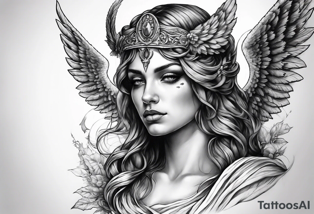 Creepy half angel half demon, make it more like Greek mythology tattoo idea