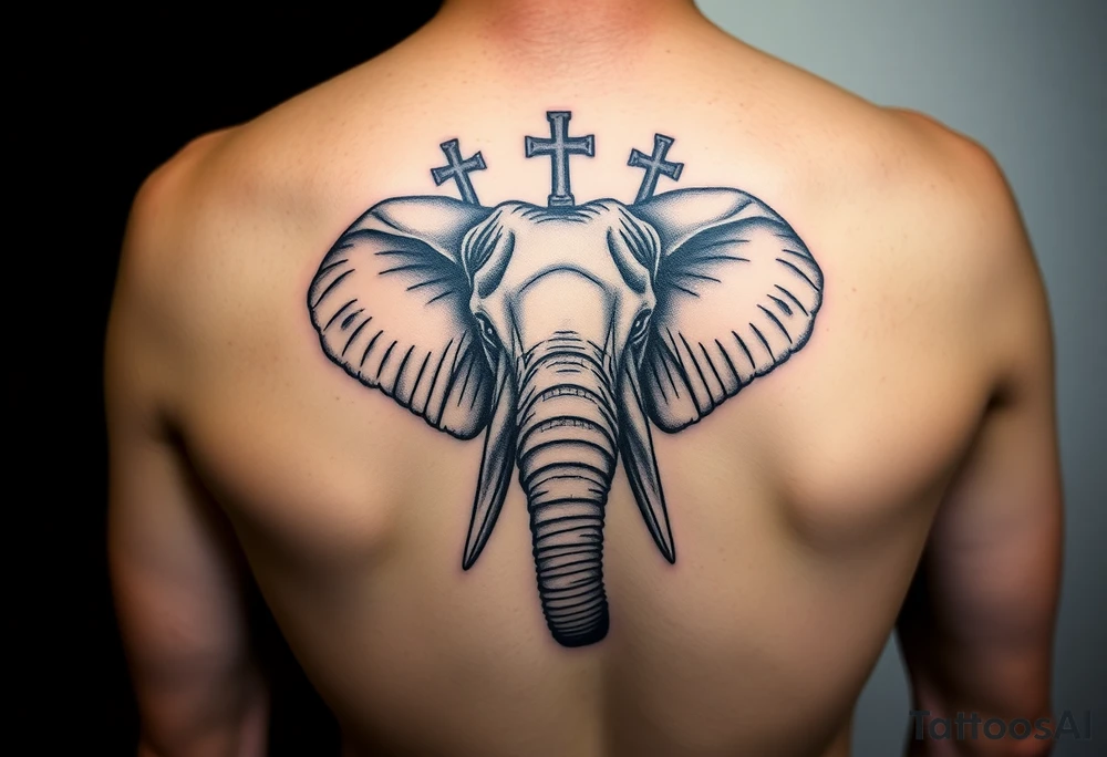 Elephant with 3 crosses tattoo idea