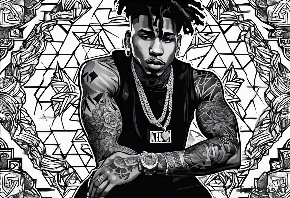 Make me the rapper nle Choppa and put all of his tattoos he has tattoo idea
