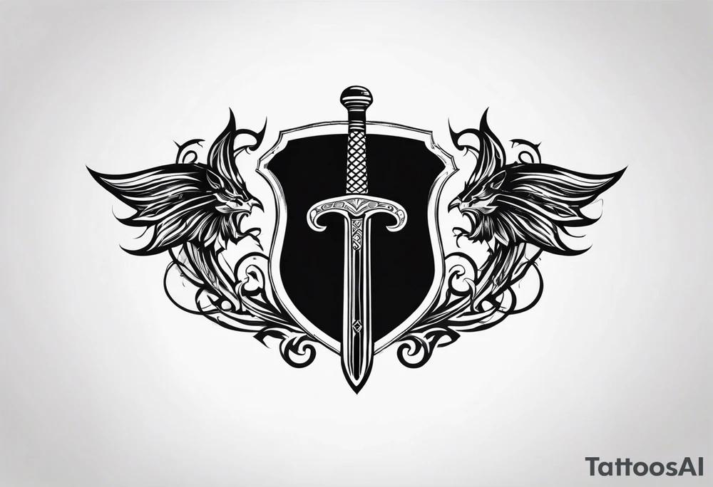 Valhalla round shield fire sword tattoo idea