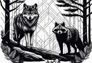 Ultra realistic Wolf and raccoon
Background Woods tattoo idea