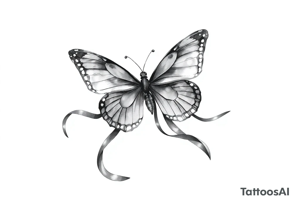 ethereal butterfly with flowing silk ribbons in moonlight tattoo idea