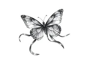 ethereal butterfly with flowing silk ribbons in moonlight tattoo idea