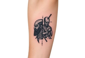 African Warrior and Monk war and peace tattoo idea