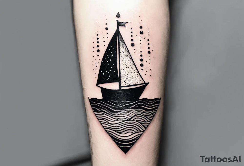 Lemon buoy with a leaf-flag floating on rough waves tattoo idea