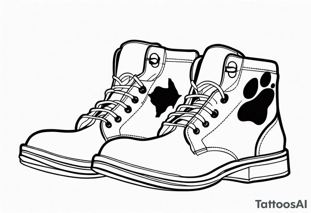 texas outline with a dog paw and boots tattoo idea