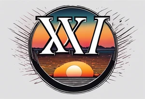 XXII VI MMXXI letters with a sunset background tattoo idea