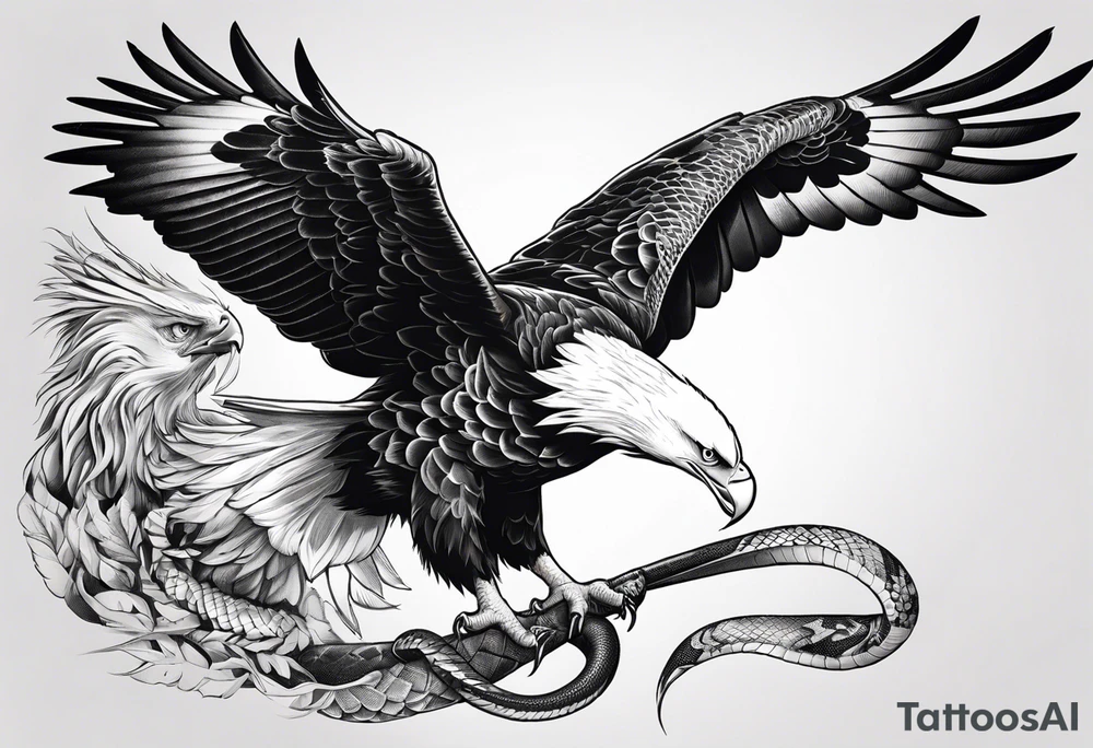 Eagle fighting with a snake it has clutched in its claws tattoo idea