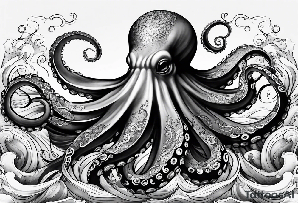 Octopus peaceful waves tattoo idea