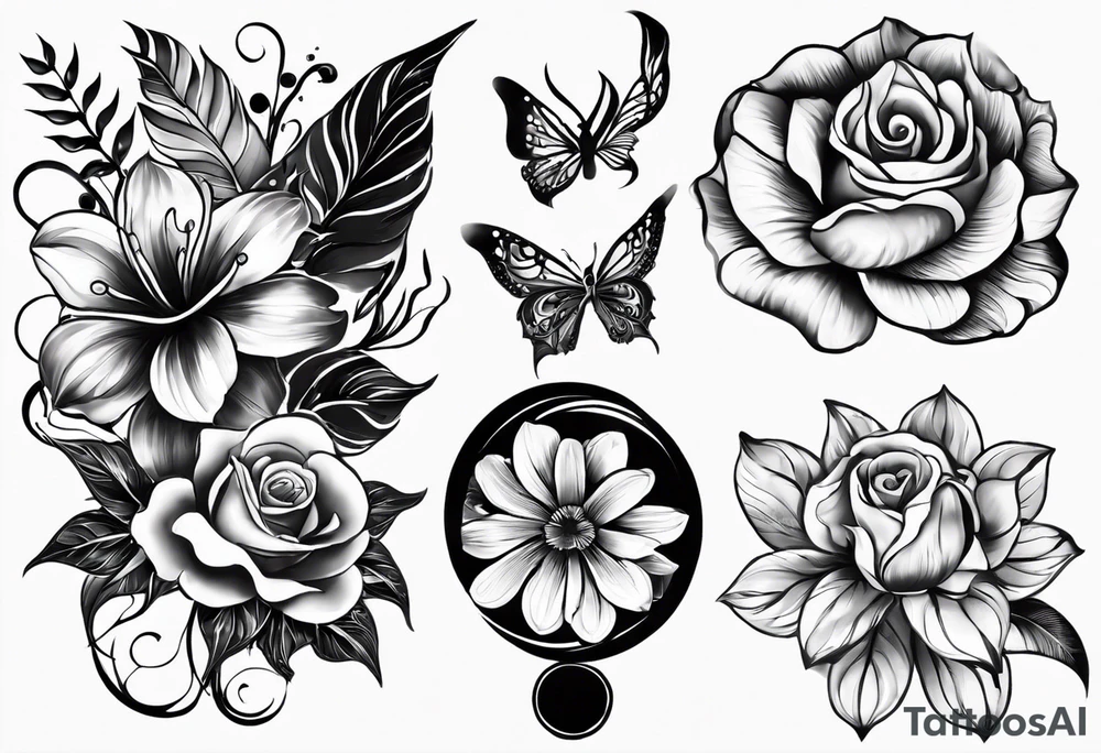 tattoo to represent that I have 3 children (girls). For inspiration I like flowers, the beach. Tattoo is for ribcage down side of body. I don't want images of women or girls in it tattoo idea