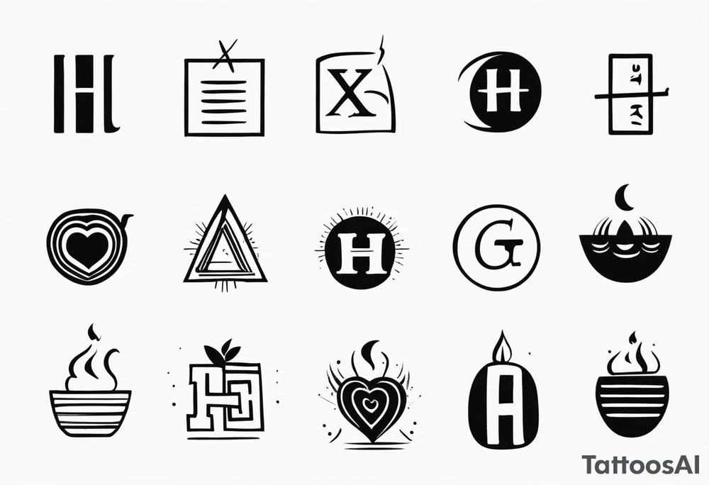 Symbols that stand for the following emotions: Happy, Helpful, Horny 

Also incorporate H’s x3 tattoo idea