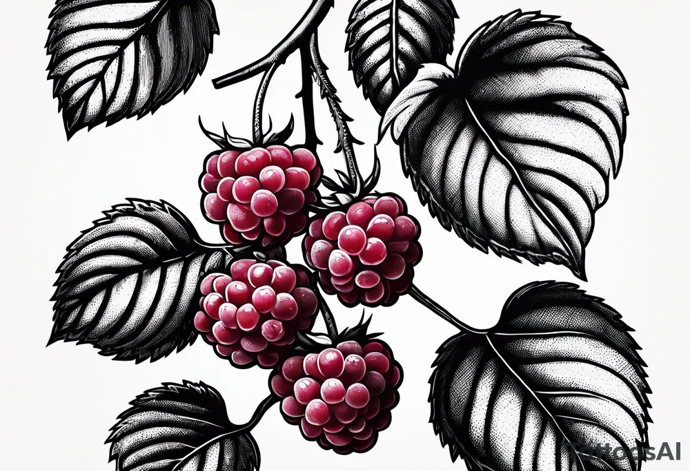a small skinny raspberry branch that is hanging vertically tattoo idea