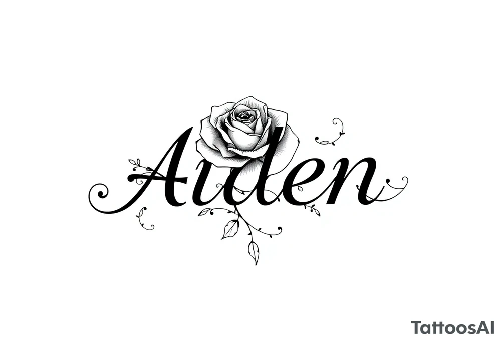 The name Aiden with a rose and 
Swirls and vines tattoo idea