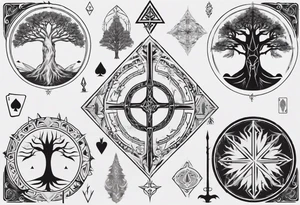White Tree of Gondor, Geometric symbols, Nordic cross, playing card, lord of the rings, Native American headdress, tattoo idea