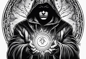 Hooded figure with a ring of lightning tattoo idea