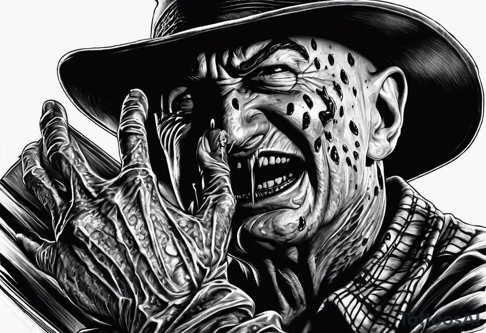 Realistic horror movie Freddy Krueger Ripping through skin tattoo idea