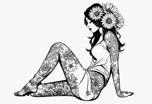 silhouette of a girl with a flower head, kneeling tattoo idea