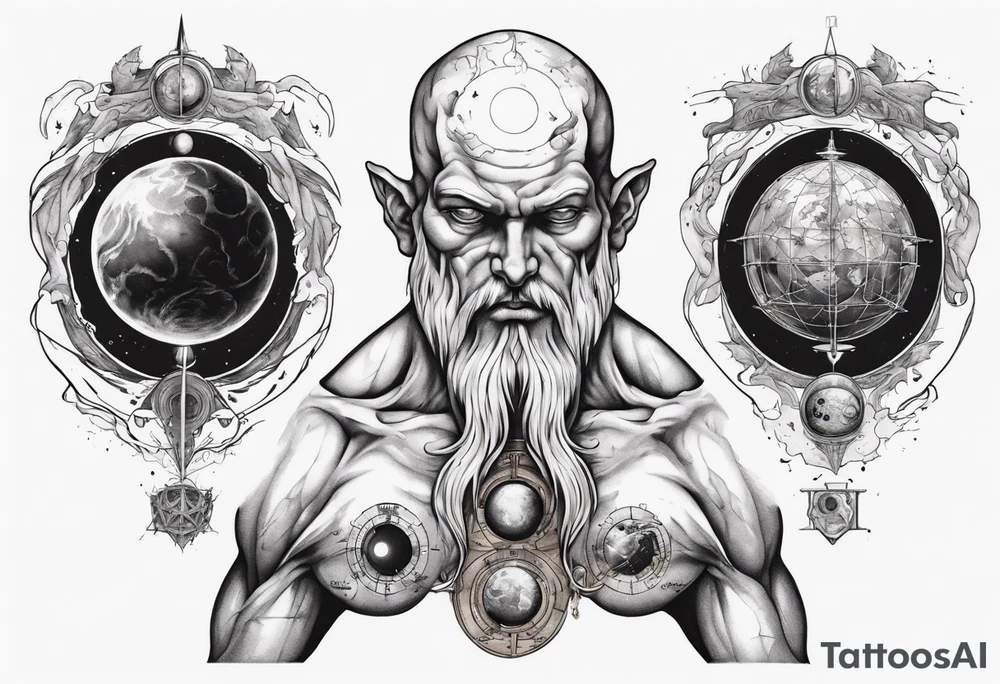 Occult esoteric, atlas with black-cube of saturn upon his back tattoo idea