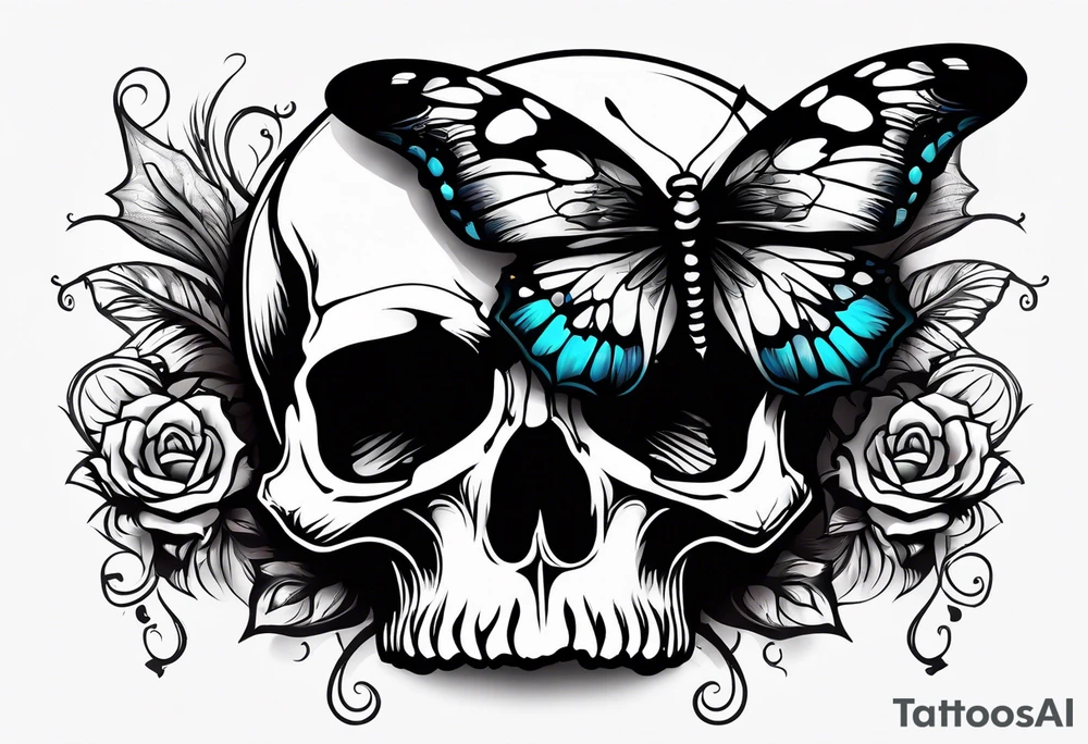 Skull wearing buttefly tattoo idea