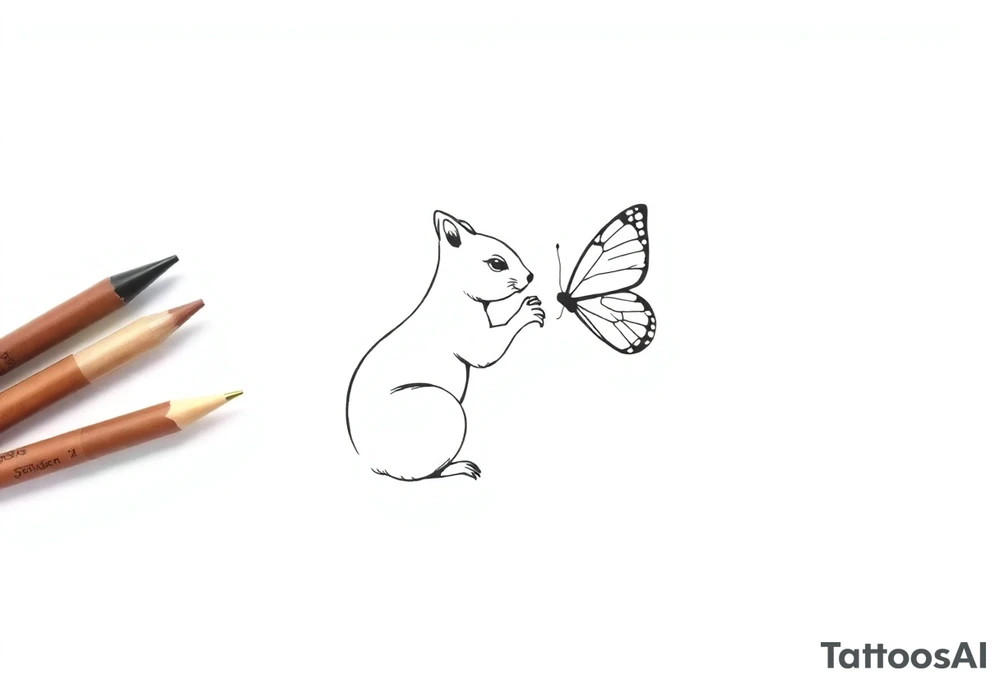 Squirrel kissing butterfly tattoo idea