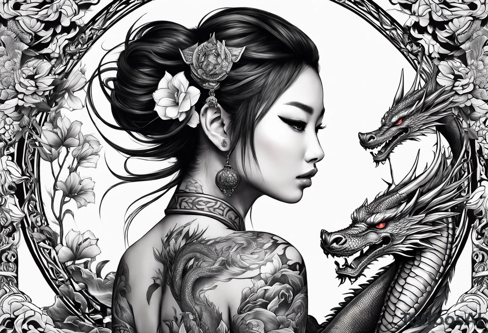 fit in one sheet full body warrior nymph with dragon tattoo idea