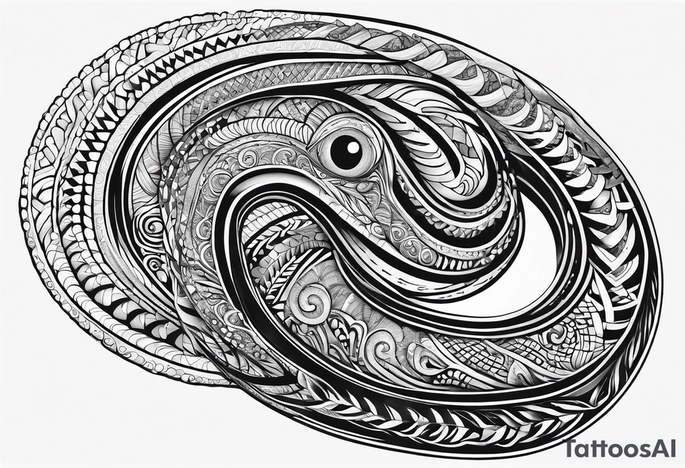 tattoo of a moral eel, modern, fine lines. new Zealand and maori cultural theme tattoo idea