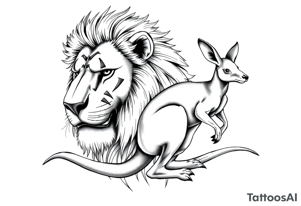 Powerful Czech lion with Aussie kangaroo tattoo idea