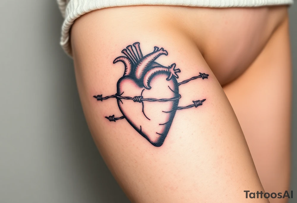 Heart wrapped in barb wire tattoo idea