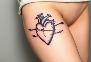Heart wrapped in barb wire tattoo idea