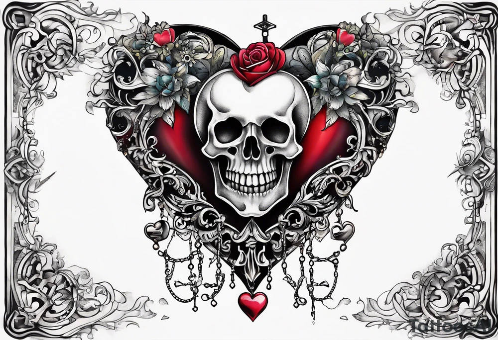 heart shaped antique skeleton key tattoo idea