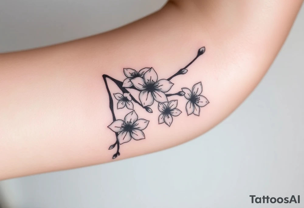 delicate cherry blossoms swirling in spring breeze with petals tattoo idea