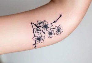 delicate cherry blossoms swirling in spring breeze with petals tattoo idea