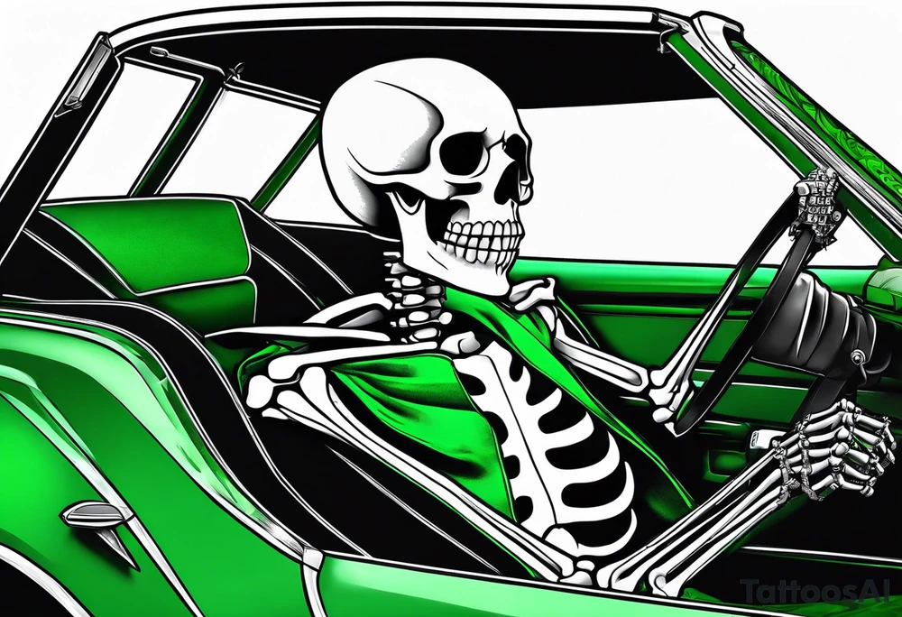 Skeleton smoking a cigarette driving a green 1976 convertible Corvette tattoo idea Skeleton smoking a cigarette driving a green 1976 convertible Corvette tattoo idea