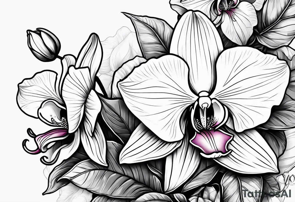 Orquídea olho de boneca e Bougainvillea delicadas e com pouca sombra tattoo idea