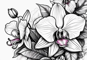 Orquídea olho de boneca e Bougainvillea delicadas e com pouca sombra tattoo idea