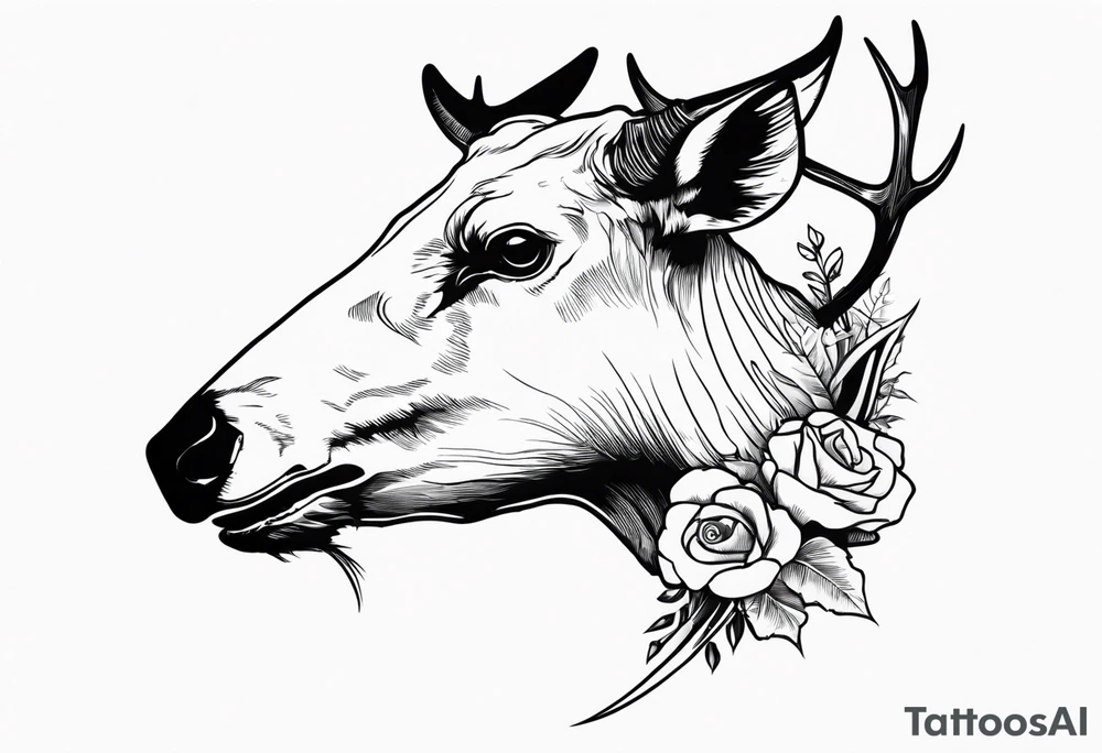 A crow eating on a elk skull tattoo idea
