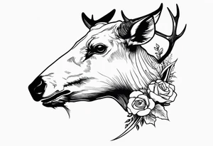 A crow eating on a elk skull tattoo idea