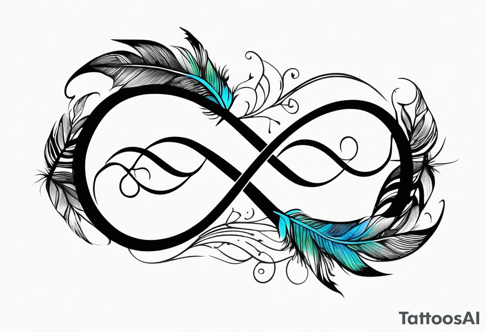 Infinity sign with feather and fish in it tattoo idea