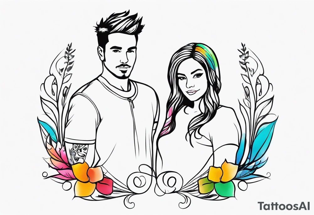 Draw a discrete and simple tatoo which represents my 2 kids whose names are Mila and Liam, with colors and very fine lines tattoo idea