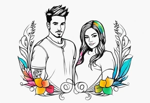 Draw a discrete and simple tatoo which represents my 2 kids whose names are Mila and Liam, with colors and very fine lines tattoo idea