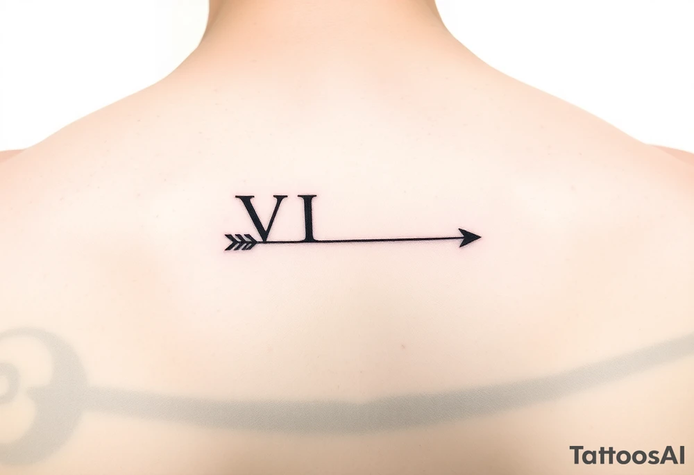 Minimalist fine-line tattoo, Roman numerals VII with a down arrow and VIII with an up arrow, clean typography, delicate, micro-tattoo style, sharp black ink, plain white background. tattoo idea